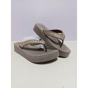 Skechers Yoga Foam Rhinestone Gray Slide On Flip Flops  Wedge Sz 8
